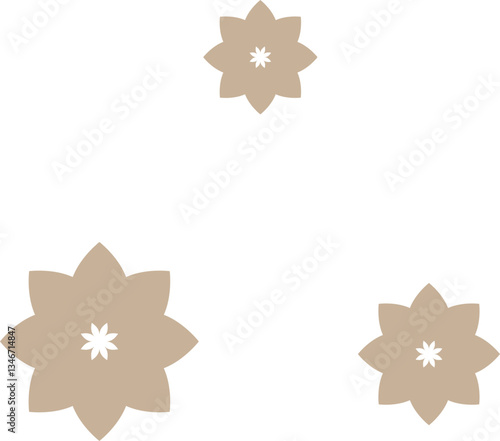 Elegant repeating beige floral pattern with symmetrical motifs on a transparent background, perfect for decorative cultural motifs.
