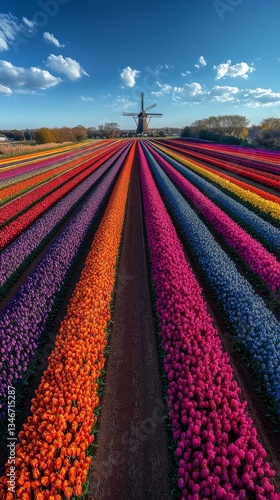 Obraz na płótnie Dutch Countryside in Oil, Tulips and daffodils w salonie