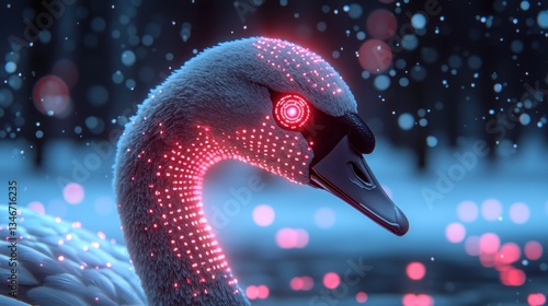Fototapeta Naklejka Na Ścianę i Meble -  Futuristic swan in snowy forest