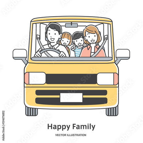 車でお出かけする家族のイラスト素材