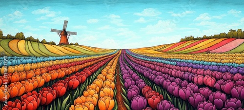 Obraz na płótnie Dutch Countryside in Oil, Tulips and daffodils w salonie