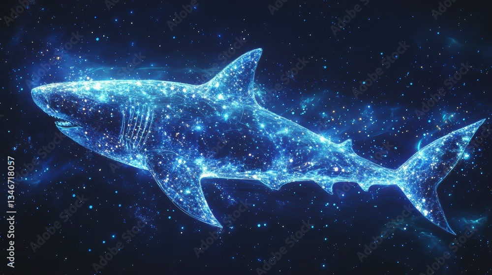 Fototapeta premium Glowing blue shark constellation in space.