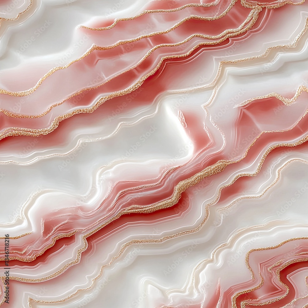 Close-up view of luxurious red and pink agate featuring intricate gold detailing, set against a soft, light background SEAMLESS PATTERN Close-up view of luxurious red and pink agate featuring intricate gold detailing, set against a soft, light background SEAMLESS PATTERN