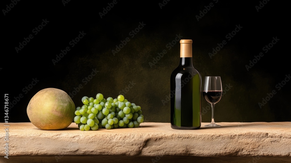 Obraz premium Still life of wine, grapes and fruit