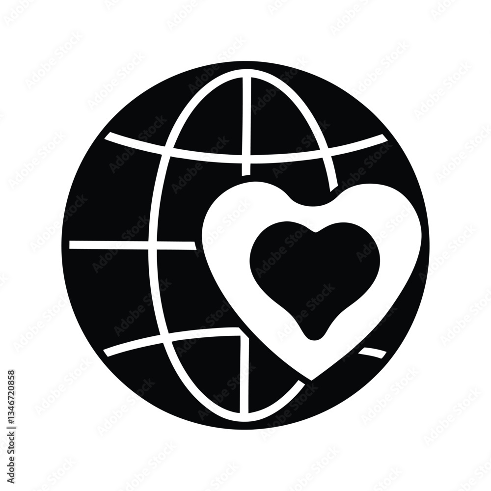 Global Love, World Unity, Heart Symbol, International Charity, Compassionate Globe Global Love, World Unity, Heart Symbol, International Charity, Compassionate Globe