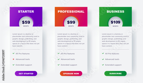 Modern Business Pricing UI Kit. Plan Blocks for Web and App Interfaces, etc