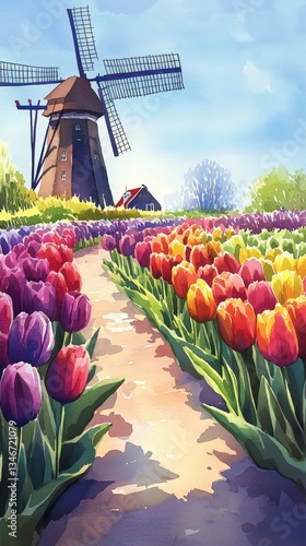 Dutch Countryside in Oil, Tulips and daffodils
