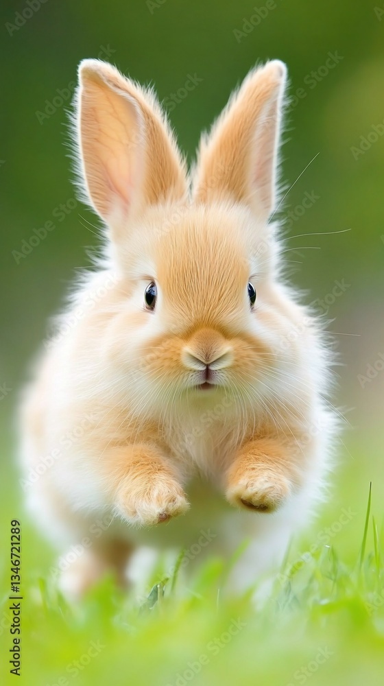 Fototapeta premium Adorable Fluffy Bunny Rabbit in Green Grass
