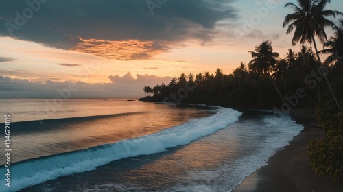 Wallpaper Mural Tropical sunset beach wave ocean palm trees Torontodigital.ca