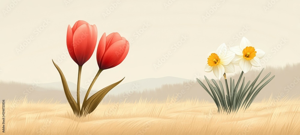 Minimalist Tulip & Daffodil Duo, Tulips and daffodils