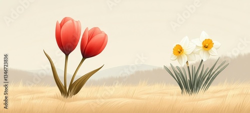 Minimalist Tulip & Daffodil Duo, Tulips and daffodils