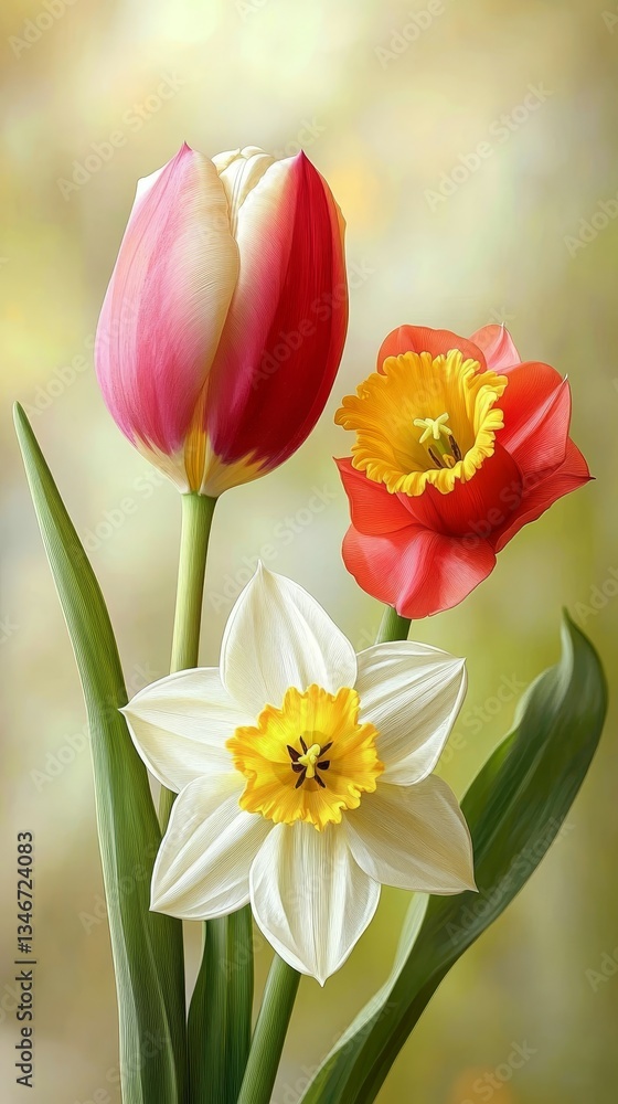 Minimalist Tulip & Daffodil Duo, Tulips and daffodils