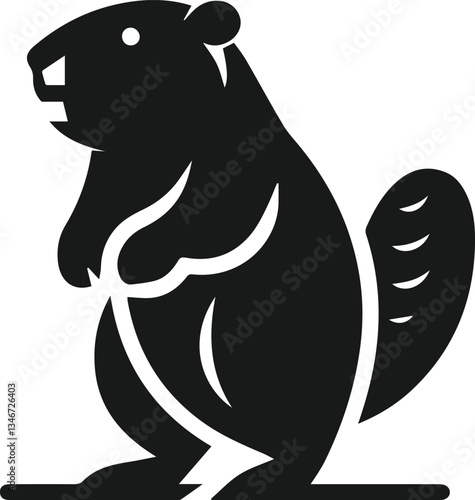 Beaver balancing on its hind legs and looking curious vector silhouette