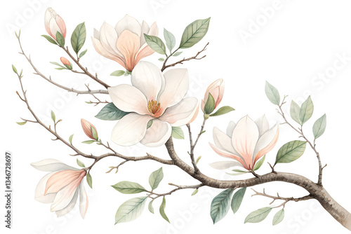 Elegant Magnolia Branch Illustration – Transparent PNG Clipart