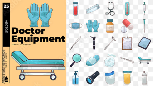 Doctor equipment concept illustrations. Set of doctor equipment vector illustrations