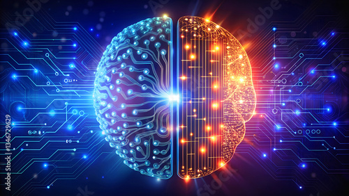 A futuristic fusion of a human brain and a digital neural network