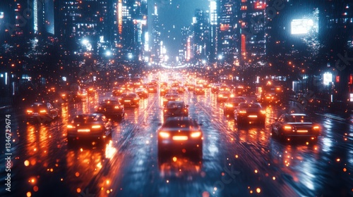 Futuristic city street at night