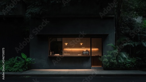 Wallpaper Mural Modern cafe facade at night Torontodigital.ca