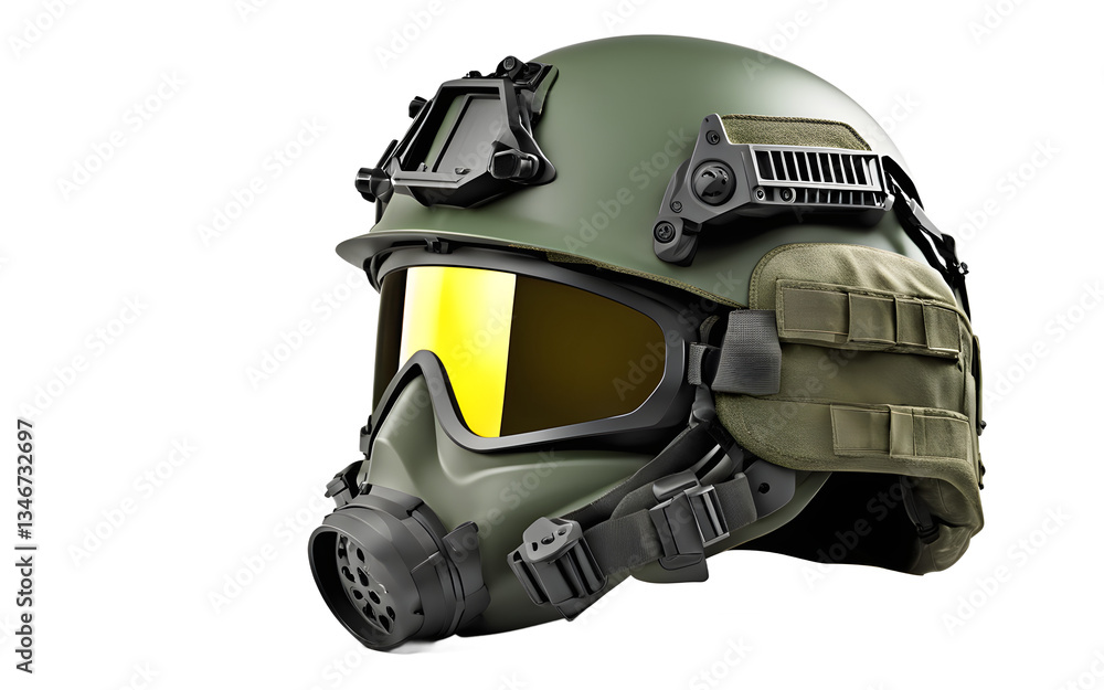 Combat helmet with night vision goggles isolated on a empty plain background Combat helmet with night vision goggles isolated on a empty plain background