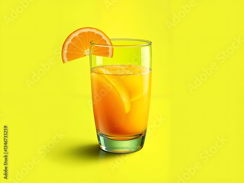 Wallpaper Mural A glass of fresh orange juice with an orange slice on a yellow background. Generative AI Torontodigital.ca