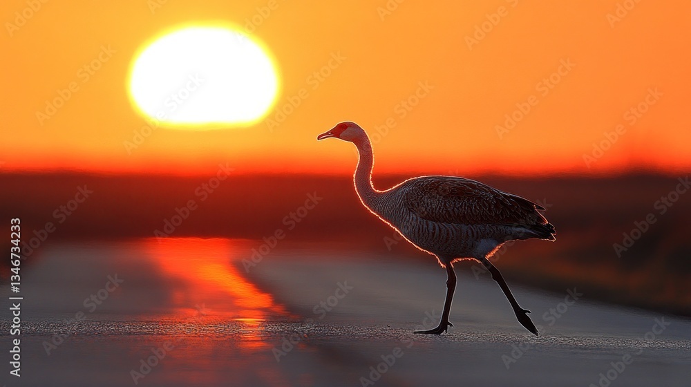 Fototapeta premium Sunrise, crane, road
