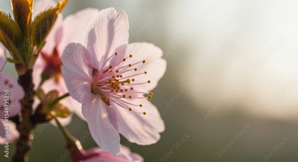 Closeup of a Delicate Pink Cherry Blossom in Soft Sunlight A Springtime Bloom Closeup of a Delicate Pink Cherry Blossom in Soft Sunlight A Springtime Bloom