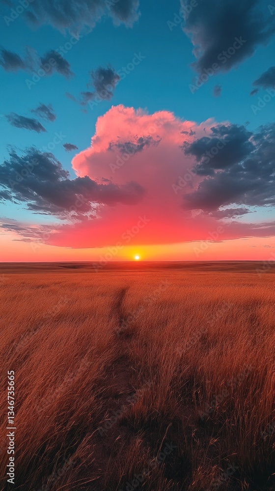 Fototapeta premium Dramatic sunset over golden field