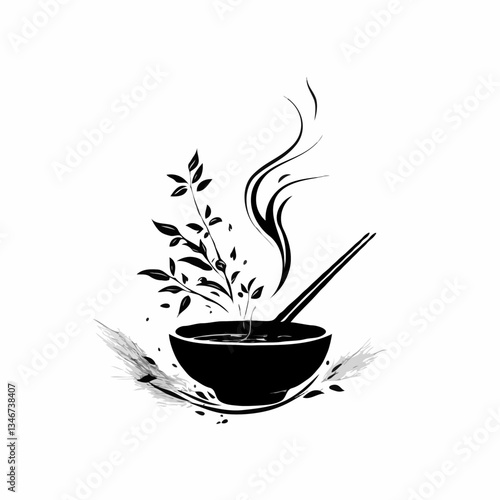 Soup bowl logo: Stylish black bowl on a white background