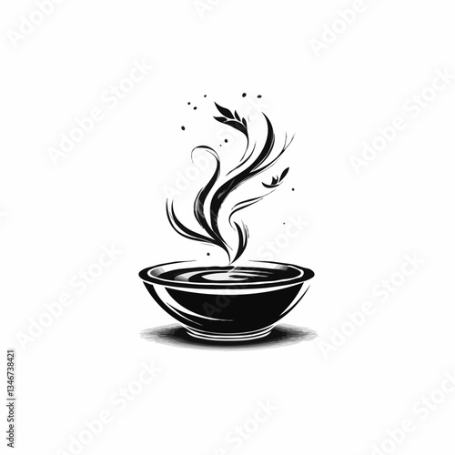 Soup bowl logo: Stylish black bowl on a white background