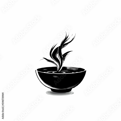 Soup bowl logo: Stylish black bowl on a white background
