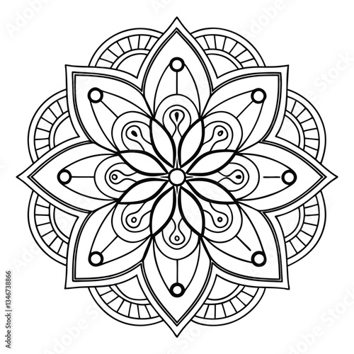  Pattern in the form of a mandala. Henna tattoo mandala. Mehndi style. Decorative pattern in oriental style. Coloring book page.