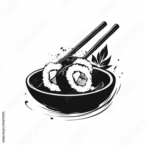 Sushi Roll Illustration: Flat Design Black Sushi Roll Icon with White Accents