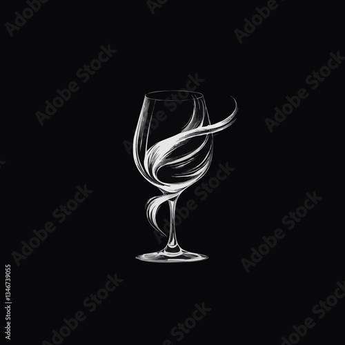 Wine Glass Logo: Elegant Monochrome Wine Glass with Floral Accents