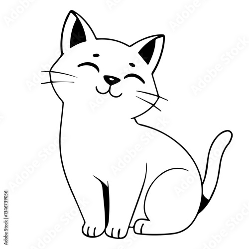 Stylized silhouette of black cat, Vector illustration sketch in cartoon style on white background