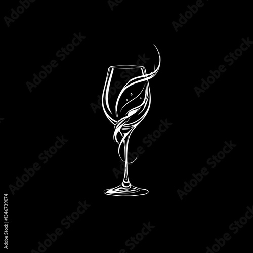 Wine Glass Logo: Elegant Monochrome Wine Glass with Floral Accents