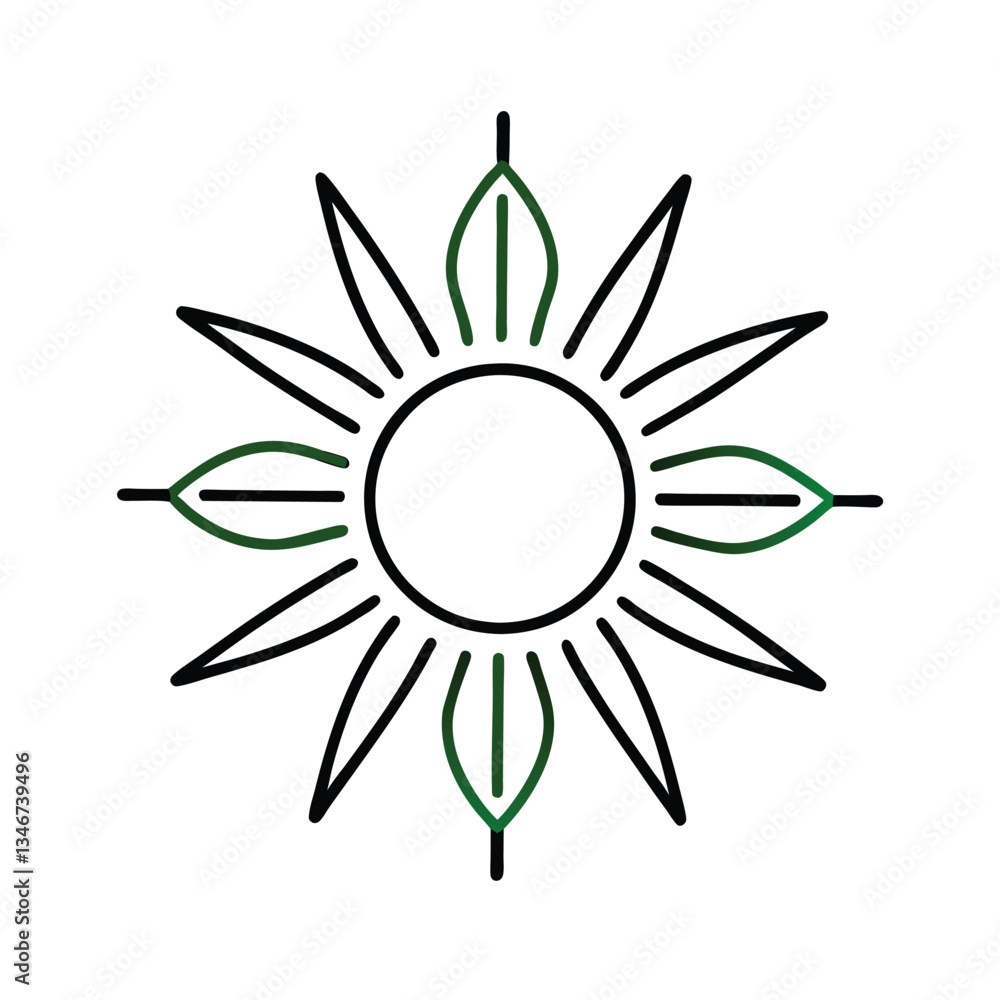Sun, leaves, green, nature, logo, design, simple, minimalist, symbol, emblem