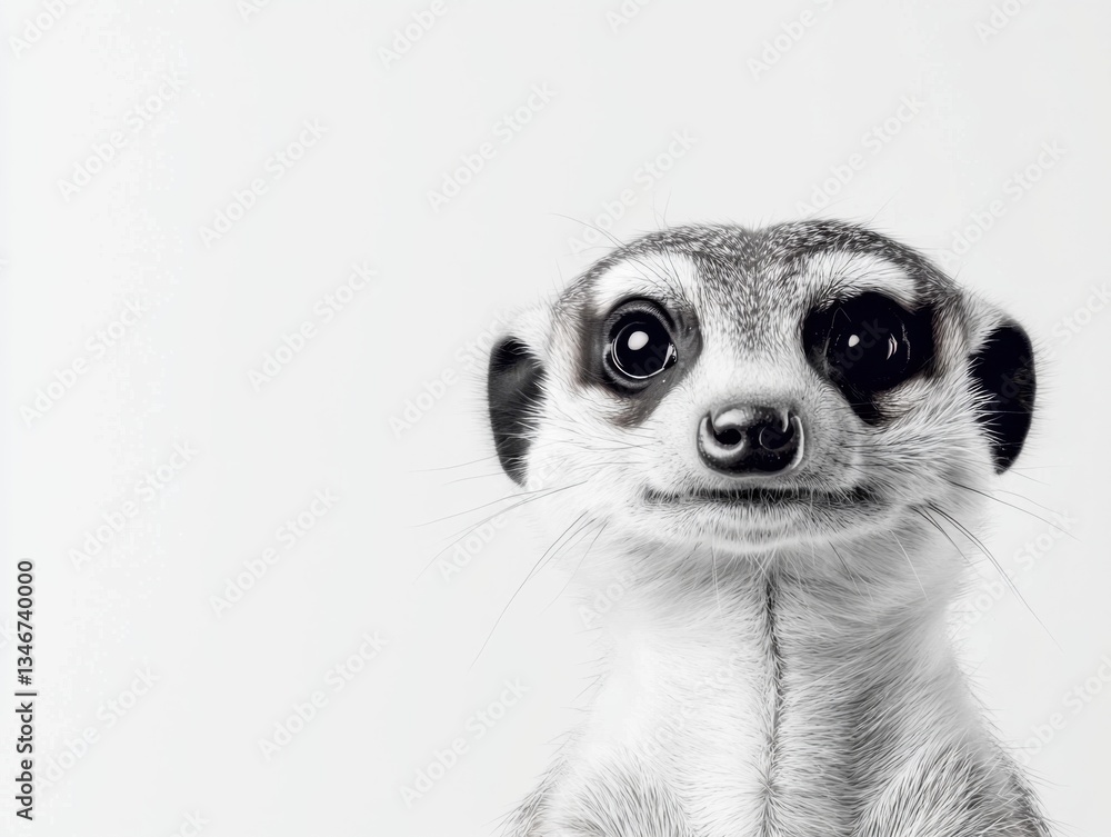 A close-up black-and-white portrait of a meerkat, showcasing its curious expression and distinctive features. A close-up black-and-white portrait of a meerkat, showcasing its curious expression and distinctive features.
