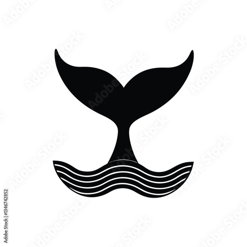Whale Tail Ocean Icon, Aquatic Mammal Silhouette, Marine Life Design