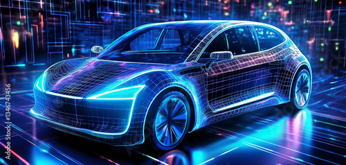 Wireframe of futuristic car concept with blue background. Stock photography. Futuristic digital wireframe of car concept with blue background. 