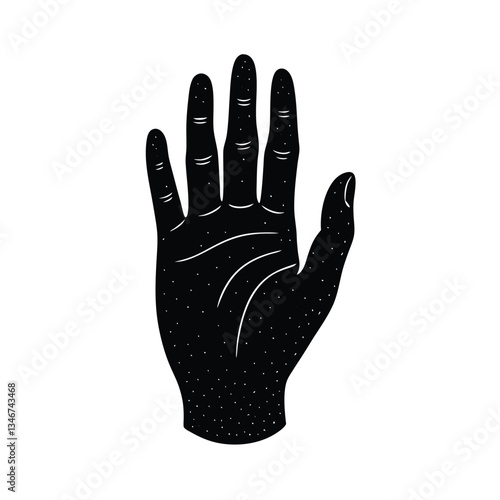 Black Hand Illustration, Palm Open, Five Fingers, Detailed, Simple, Silhouette, Graphic Design, Vint