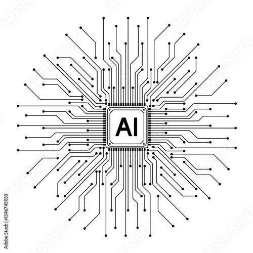 Isolated on white background vector illustration of AI processor chip related to artificial intelligence, machine learning, data science and analytics, cloud computing technology