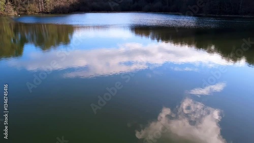 Serene 4K Drone Footage of Ampleforth Lake – Tranquil Water Reflections and Woodland Reveal
