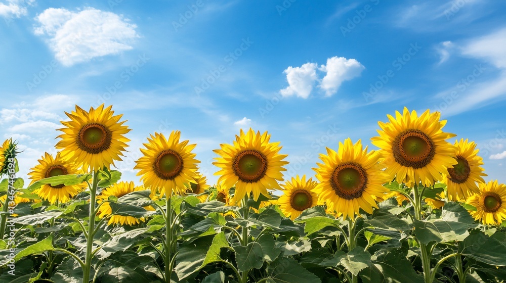 Vibrant sunflowers basking under a bright blue sky on a sunny day Vibrant sunflowers basking under a bright blue sky on a sunny day
