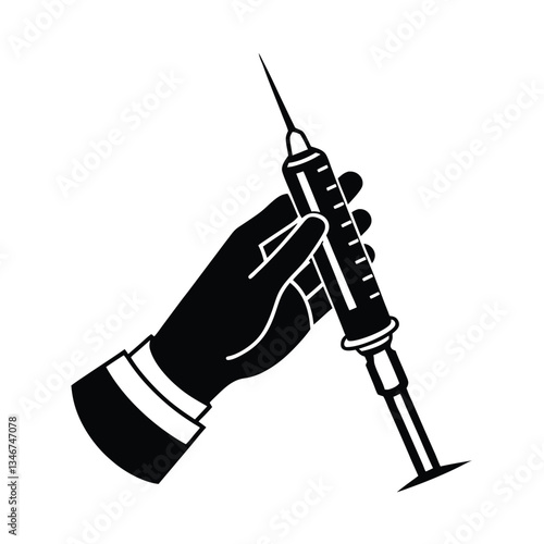 Medical Injection Hand Holding Syringe, Vaccination, Healthcare, Treatment