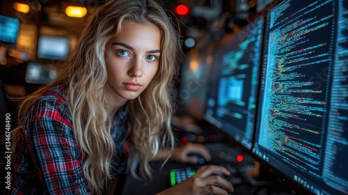 Focused female programmer