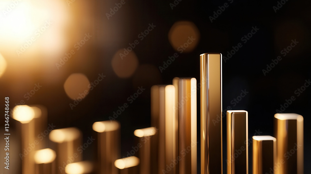 Obraz premium dynamic business growth concept with golden bar graphs glowing under warm light, symbolizing success and progress