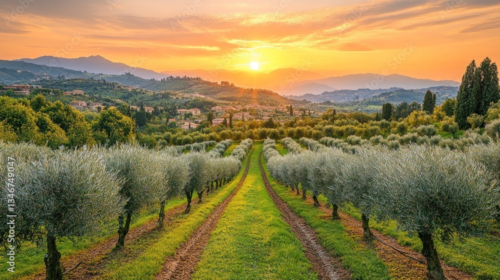 Fototapeta premium Sunset over olive groves