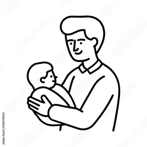 Father holding infant, loving paternal bond, happy family, line art illustration