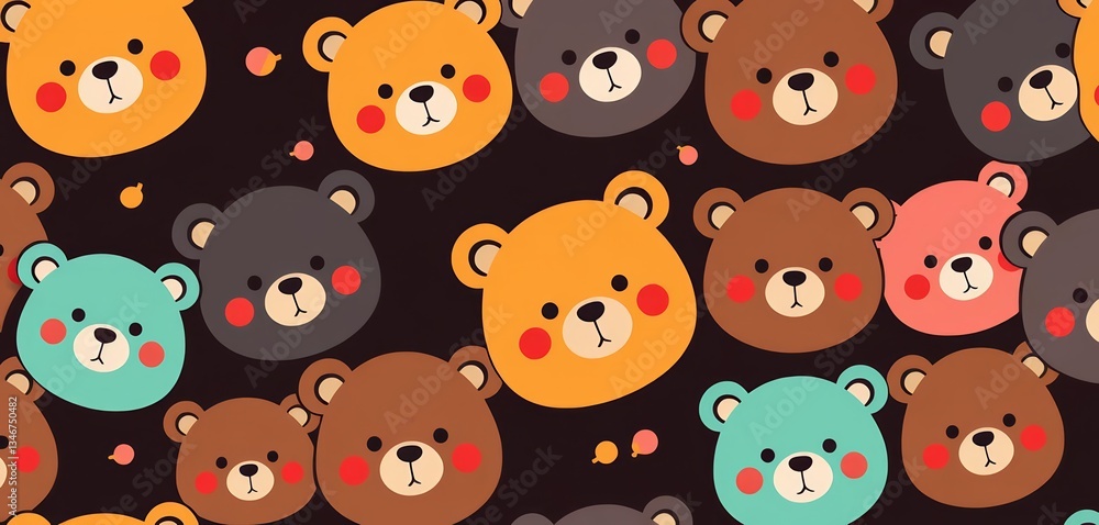 Adorable seamless pattern of cute bear faces, perfect for fabric, wrapping paper, and scrapbooking, illustration, bear Adorable seamless pattern of cute bear faces, perfect for fabric, wrapping paper, and scrapbooking, illustration, bear