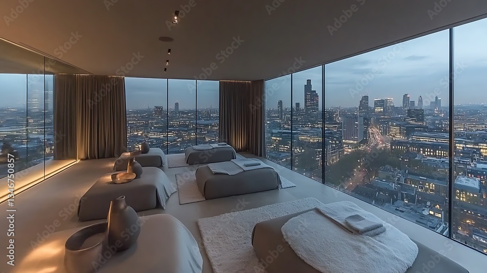Fototapeta premium Luxury urban spa offers beautiful city views and tranquil spaces